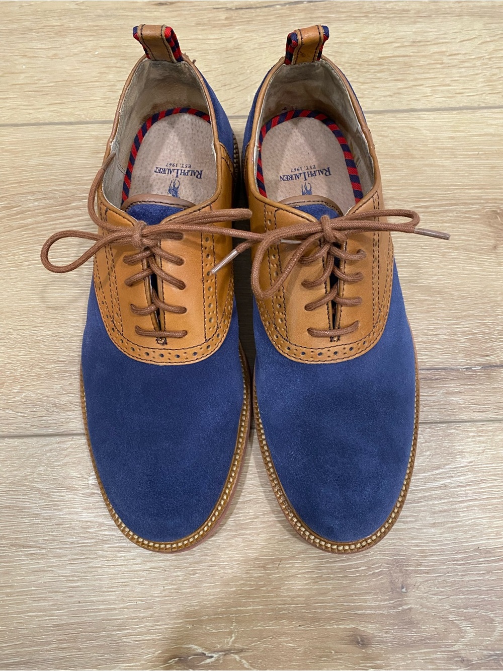 Polo Ralph Lauren Saddle Oxford Shoes Men’s 8 Torrington Navy Suede Academia
